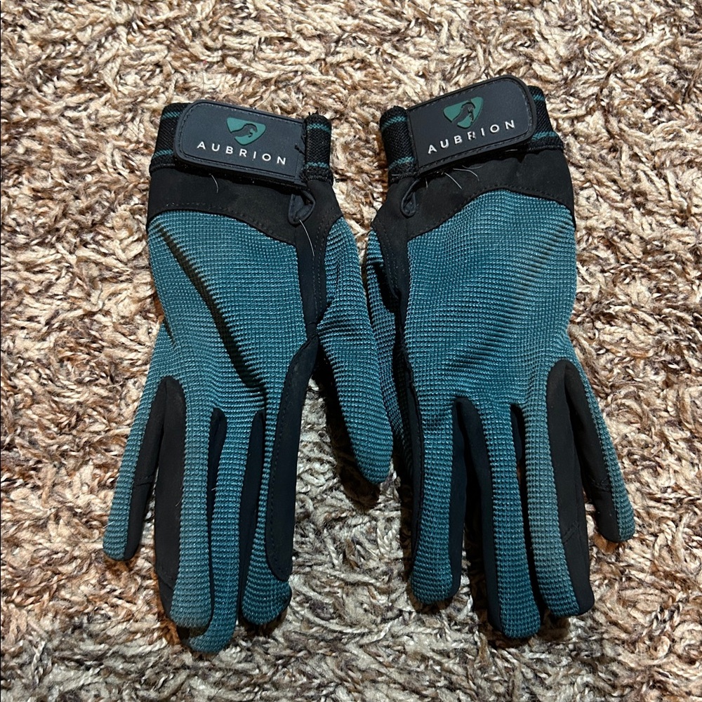 Kids Aubriom Riding Gloves - Teal and Black